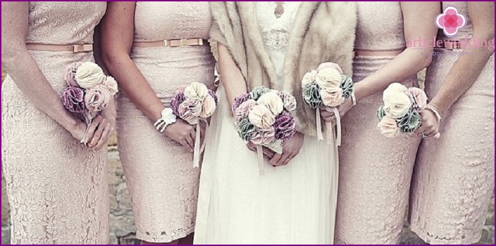 Friends and bride with fabric bouquets