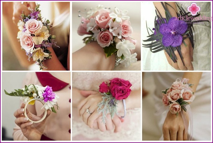 Original flowers for the bride in the form of a bracelet