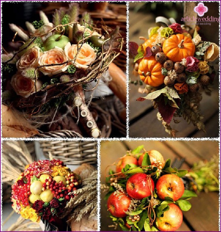 Autumn decor for the bride's bouquet