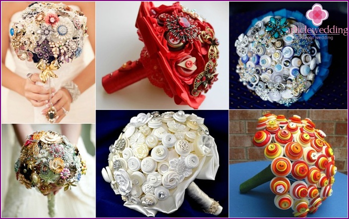 Bridal bouquet materials: brooches and buttons