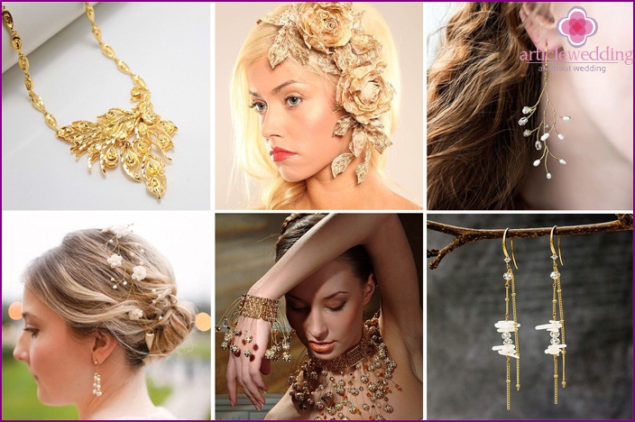 Arany esküvői nyakláncok és fülbevalók