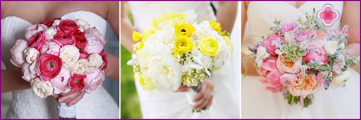 Buttercups of different colors in a bride's bouquet