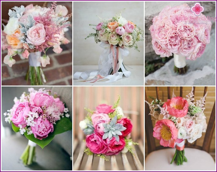 Jungvermählten Blumenzubehör mit rosa Pfingstrosen