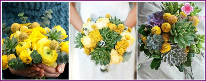Floral accessory for the bride from craspedia and succulent