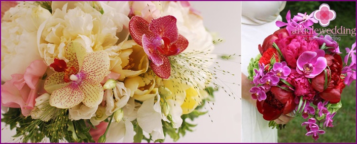 Bouquet di peonia con orchidee