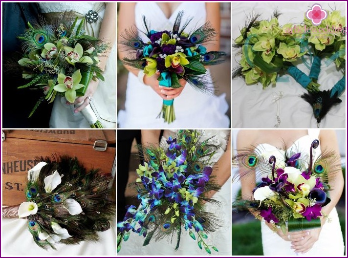 Orchids and feathers for wedding decor