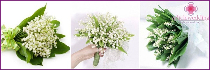 Insieme di bouquet con mughetti per un matrimonio