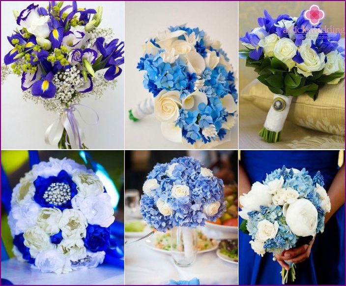 Bouquet di sposi blu e bianco brillante
