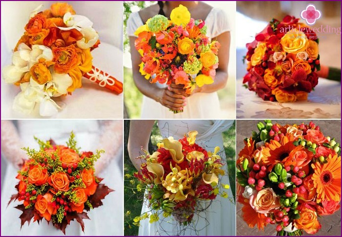 Bridal bouquet in red-orange tones