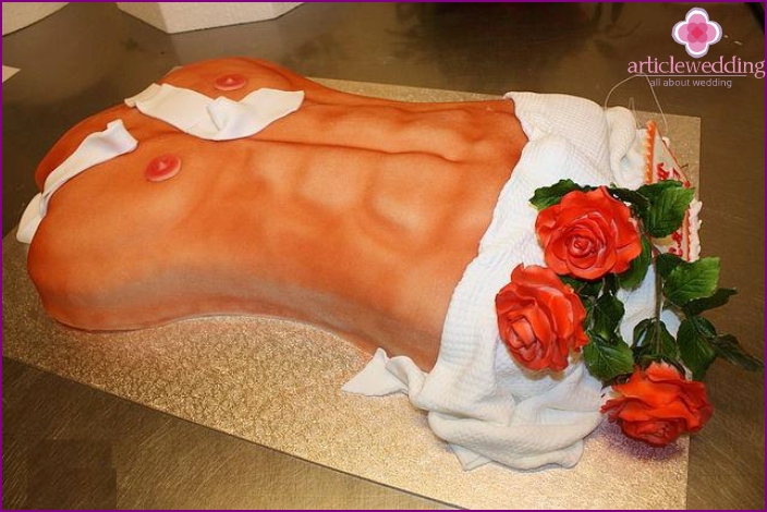 Cake in the form of a male torso for a bachelorette party