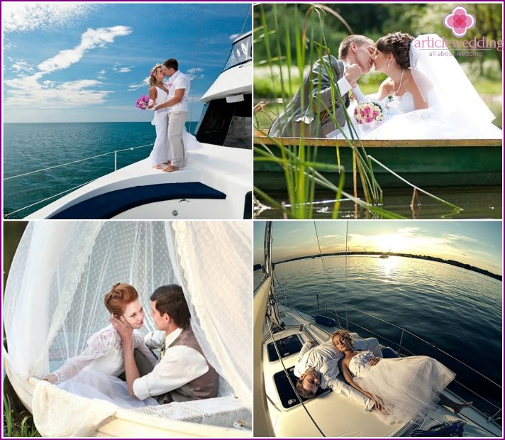 Photos of the newlyweds on a boat and yacht