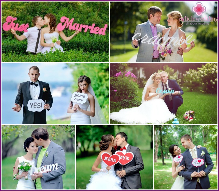 Wedding photos with inscriptions