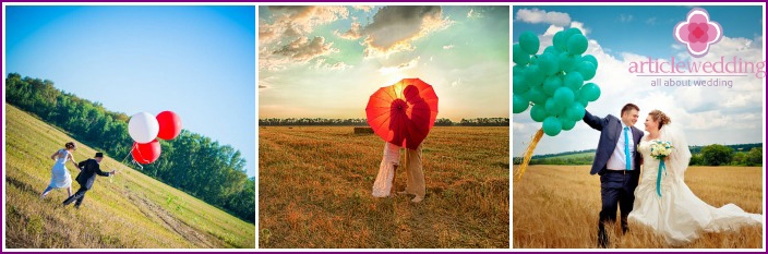 Wedding shooting in the field with accessories