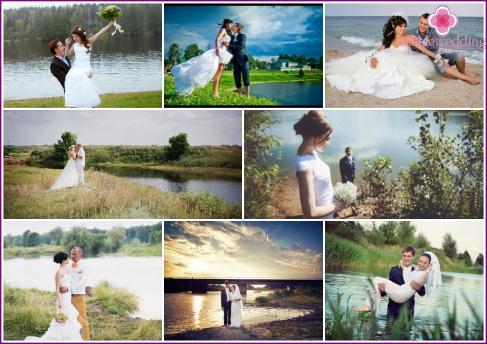 Wedding photos by the pond