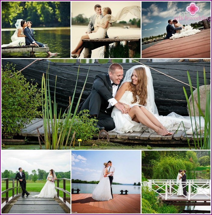 Photos de mariage sur le pont et la jetée