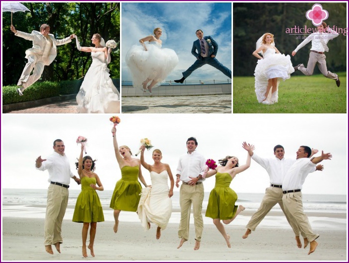 Jumping wedding photo