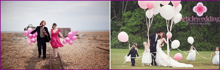 Tournage de mariage avec des ballons et des serpents