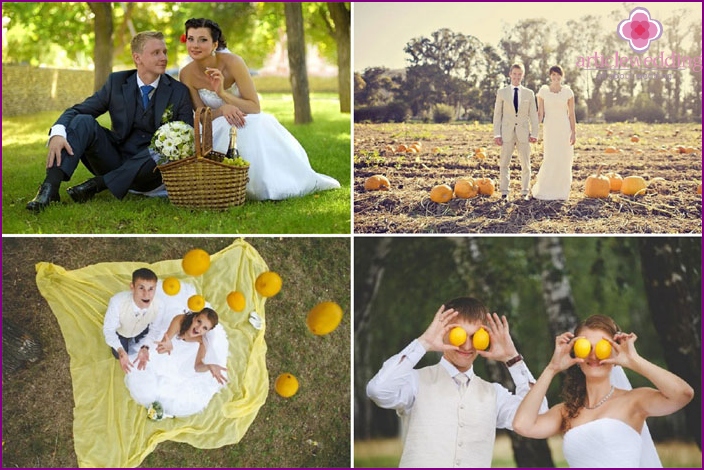 Wedding photography with fruits and vegetables