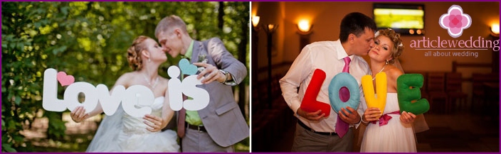 Letters as an accessory for a wedding photo shoot
