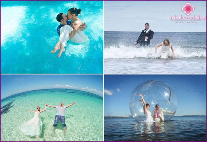 Photos with newlyweds in the water