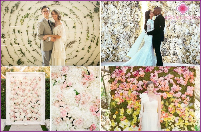 Photo wall with fresh flowers