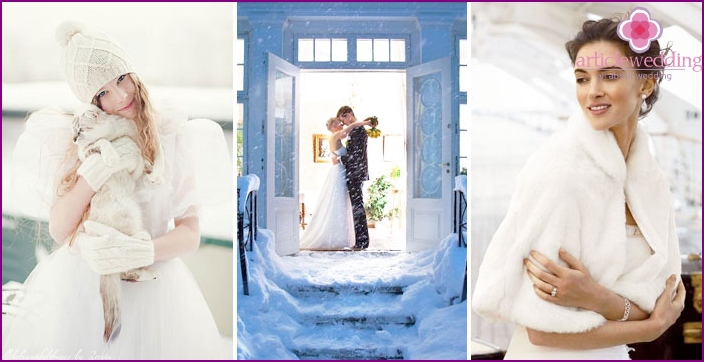 Servizio fotografico invernale della sposa in un abito da sposa