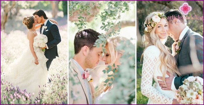 Photographie de mariage de printemps dans une clairière