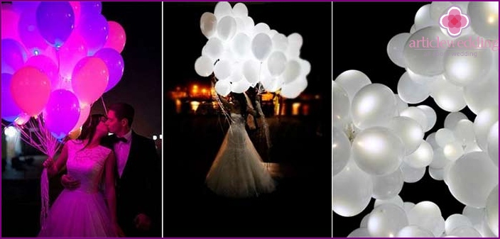 Leuchtende Luftballons für das Fotoshooting mit dem Brautpaar