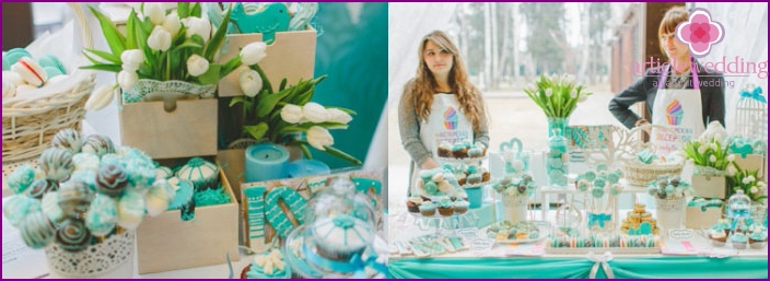 Coin sucré de mariage dans les tons turquoise