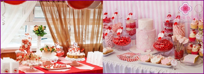 Examples of treats for a wedding table decor