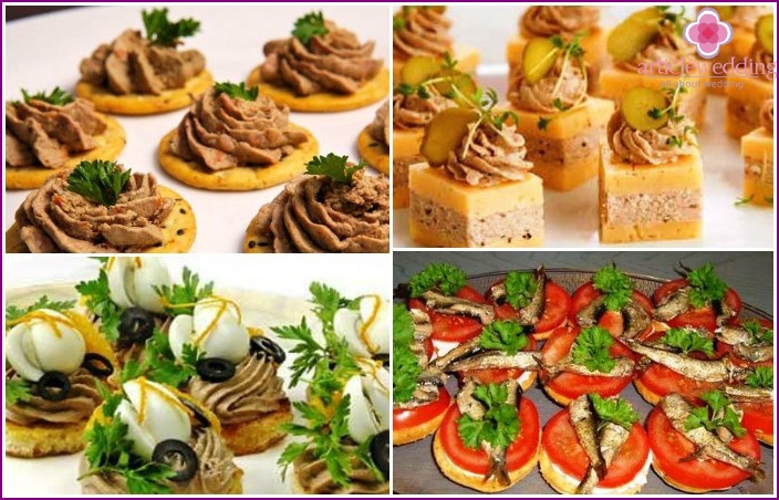 Canapés de sprat pour une fête de mariage