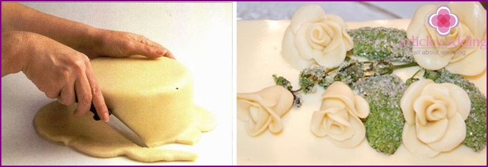 Mastic wrapping sponge cake for wedding cake