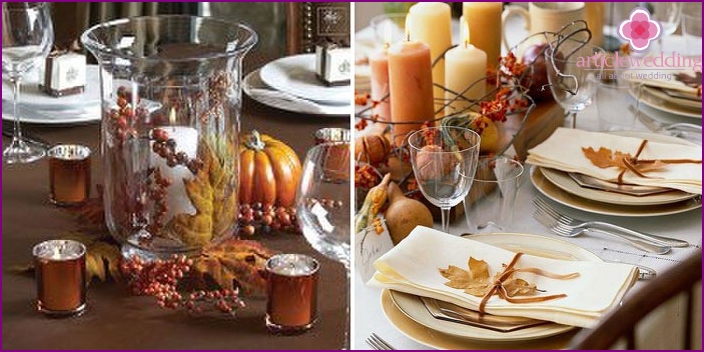 Accessoires d'automne sur une table de mariage