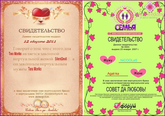 Virtual marriage certificate