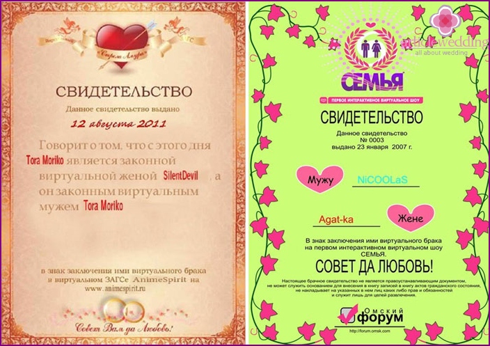 Certificato di matrimonio virtuale