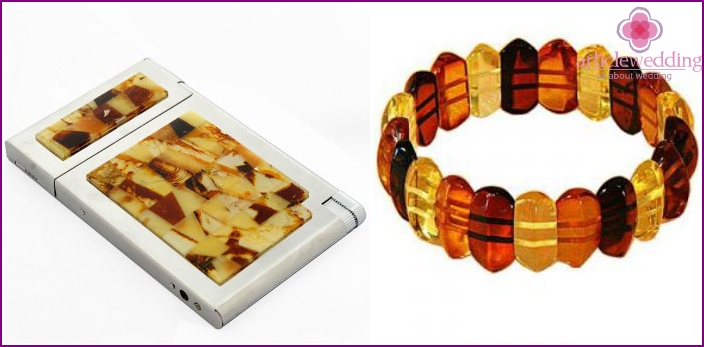 Regali: portasigarette color ambra con accendino e bracciale