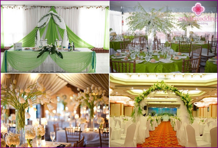 Decoración de la sala de banquetes para la boda de abril