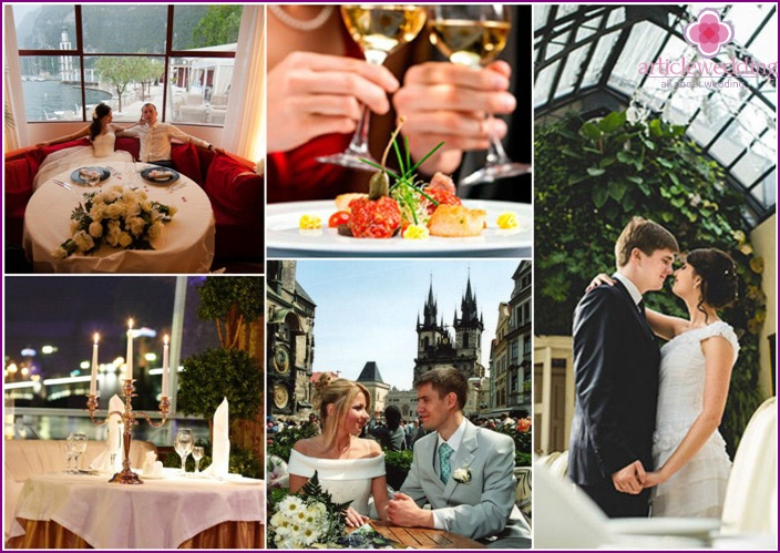 Wedding dinner for two in a restaurant