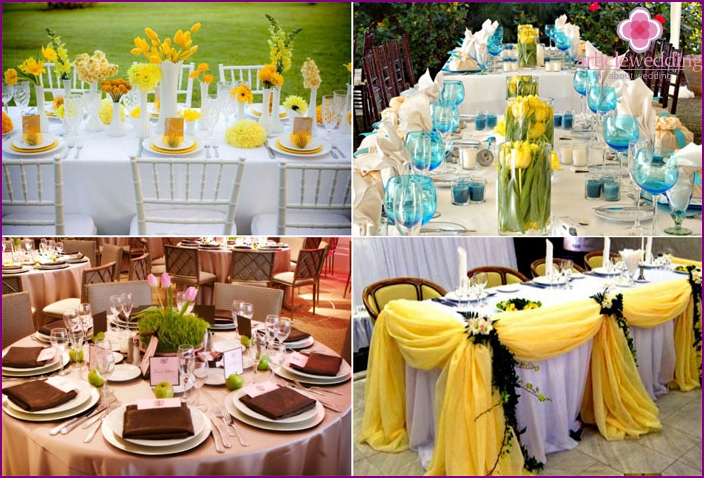 Decoração do salão de banquetes para o casamento de maio