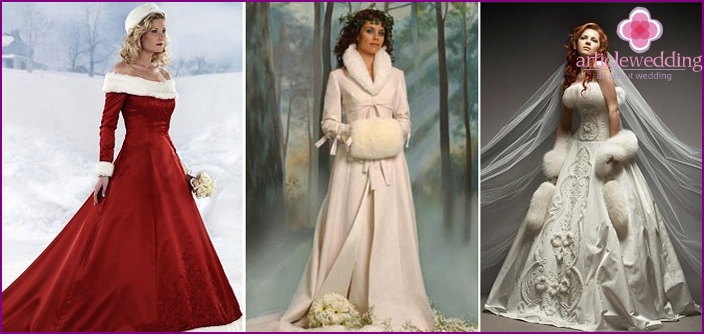 The bride’s Christmas dress has winter motifs