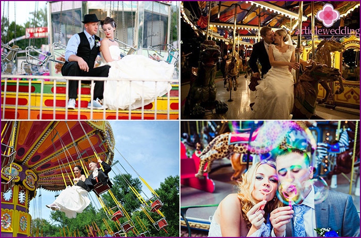 Tiroteo de bodas en el parque de diversiones