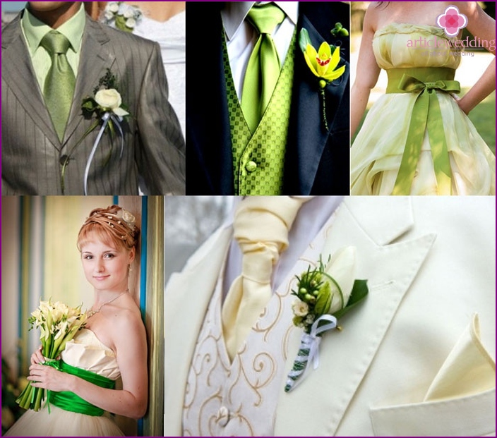 Light green outfits of the newlyweds