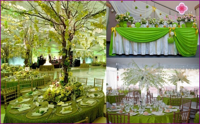 Decoration of a green banquet hall