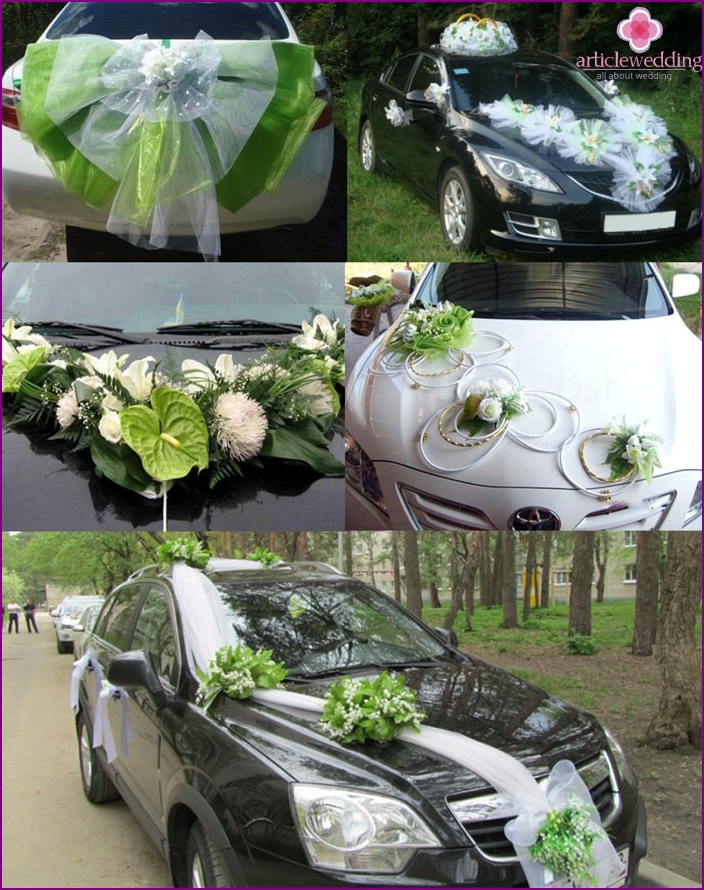 Decoration of cars for a tuple of light green wedding