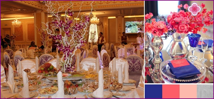 Decoration of wedding tables: purple tones