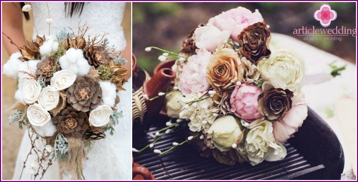 Brown bouquets of the bride