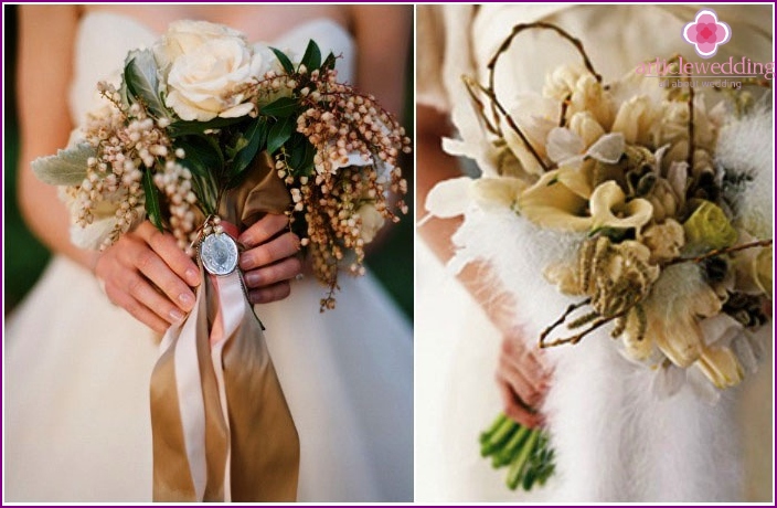Bouquet da sposa con elementi dorati