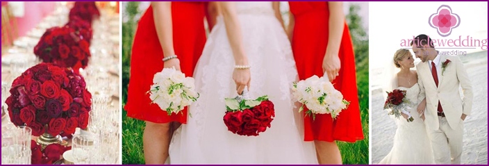 Esküvői fehér és piros díszítéssel