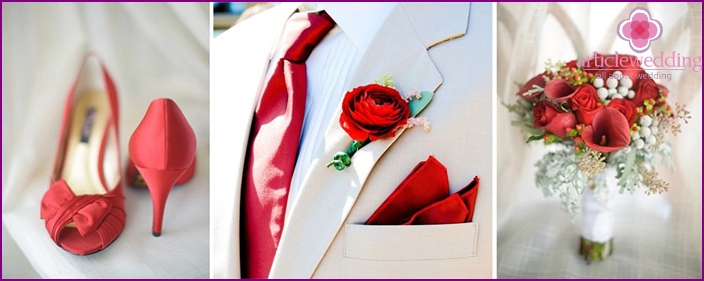 عناصر بيضاء وحمراء لديكور الزفاف