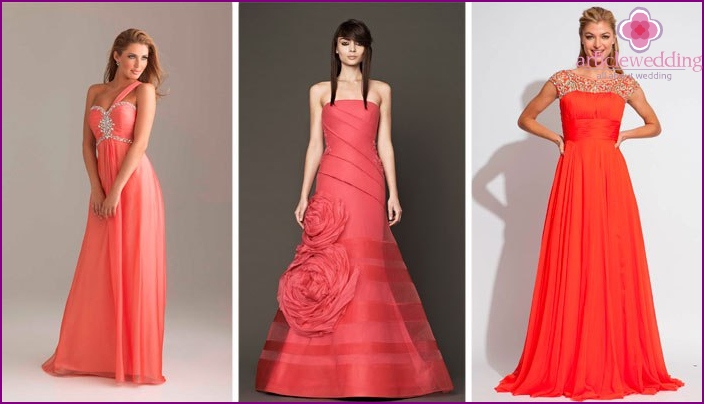 Models of dresses for the bride in coral colors